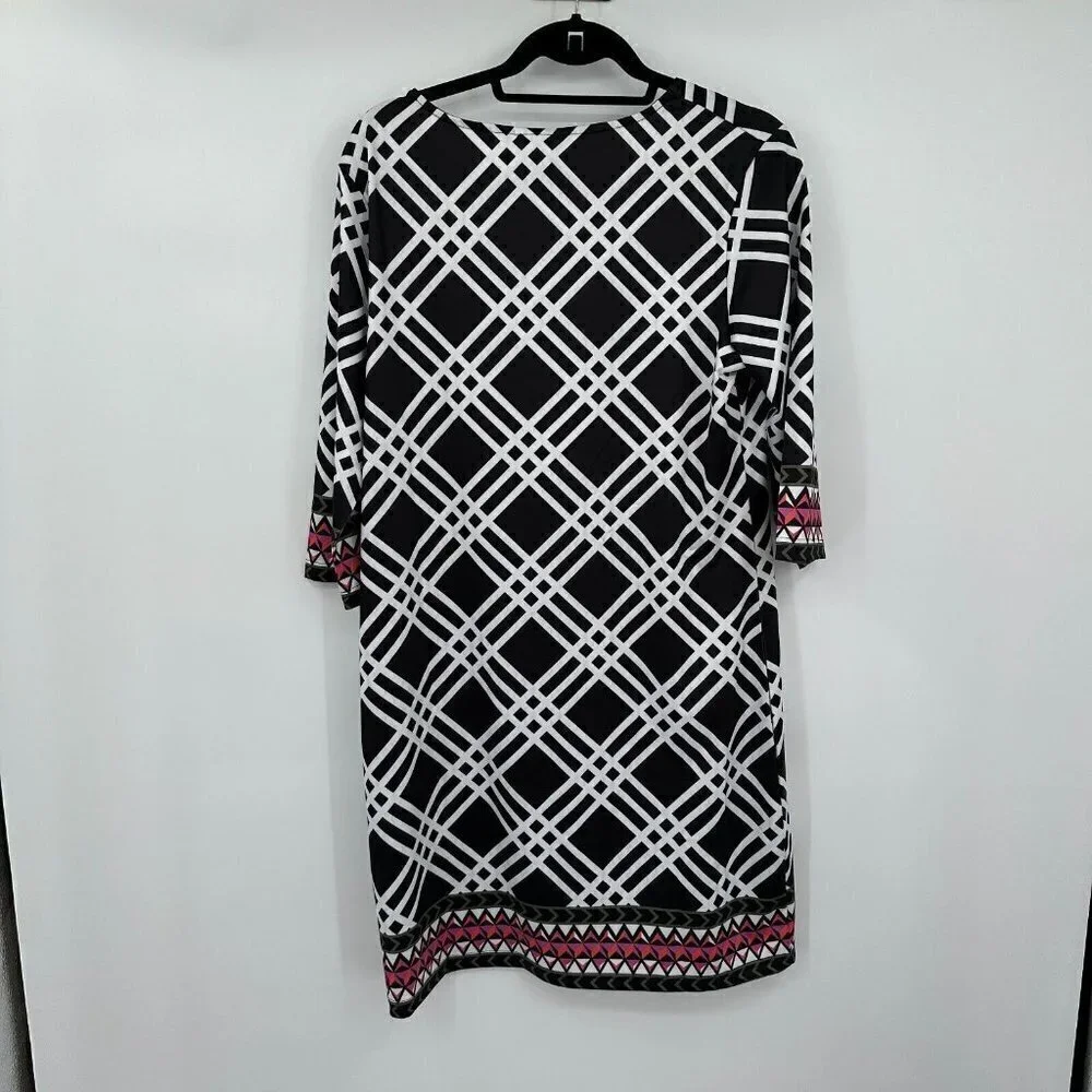 Tracy Negoshian Womens Dress Medium V Neck Multi Color 3/4 Sleeves Geometric